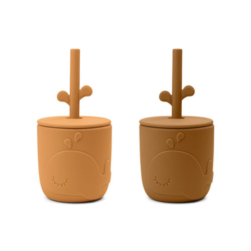 Peekaboo straw cup 2-pack Wally Mustard