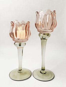 Lysglass blomst 18,5cm rosa