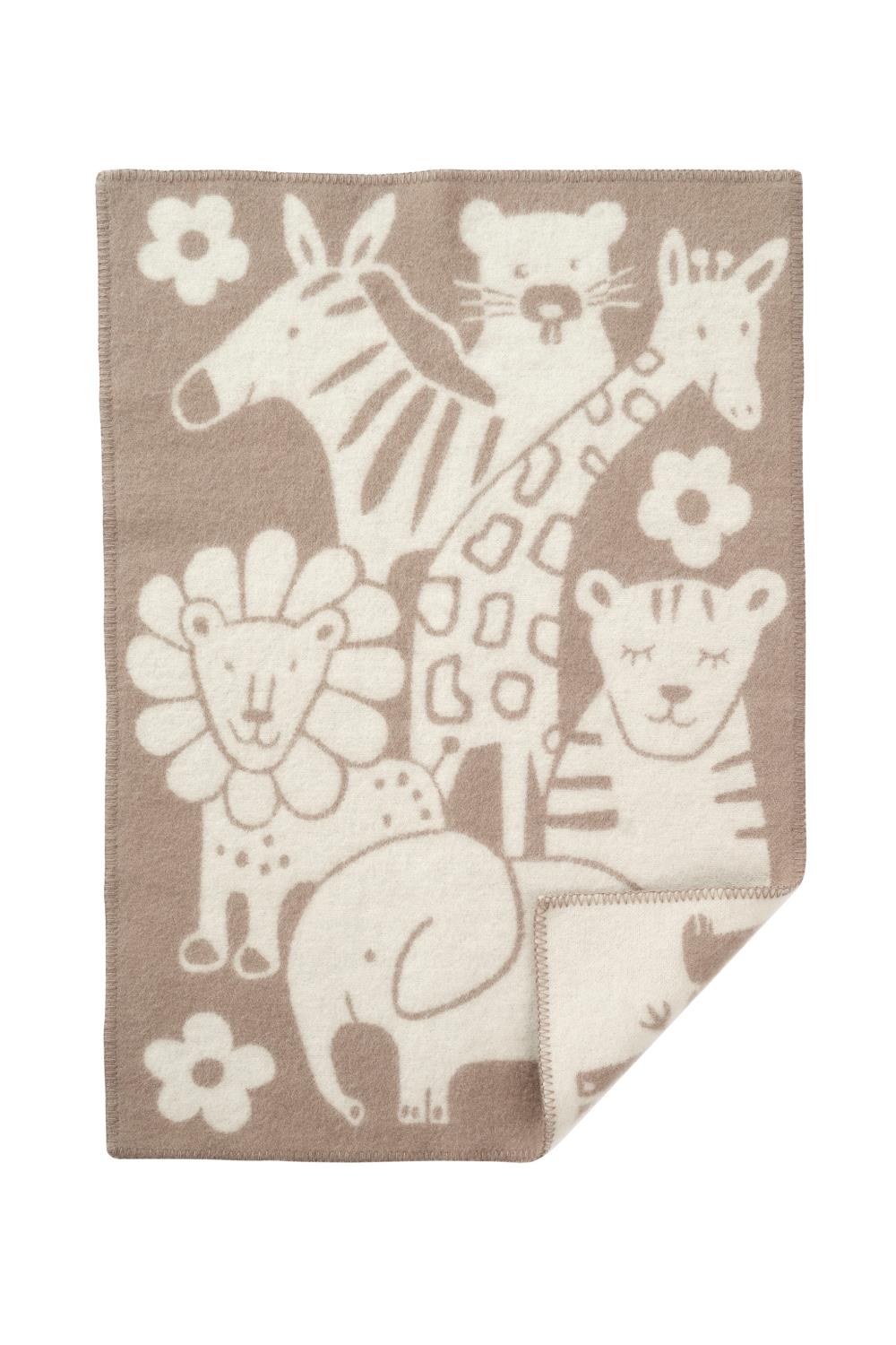 Klippan ullpledd baby ville dyr beige