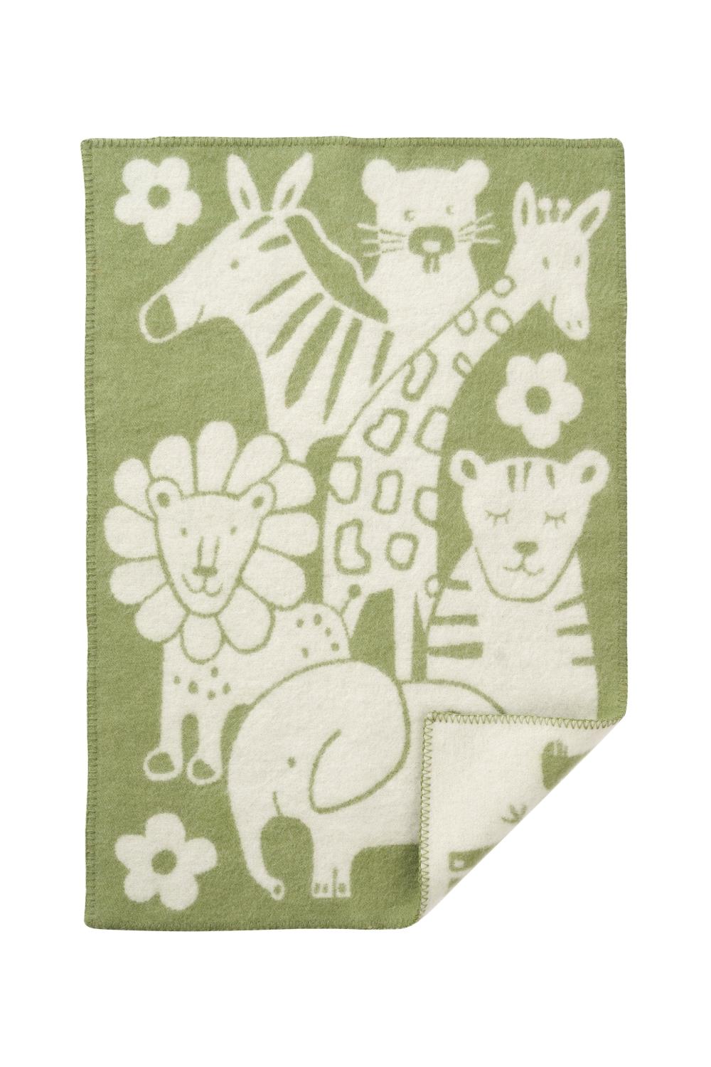 Klippan ullpledd baby ville dyr grønn