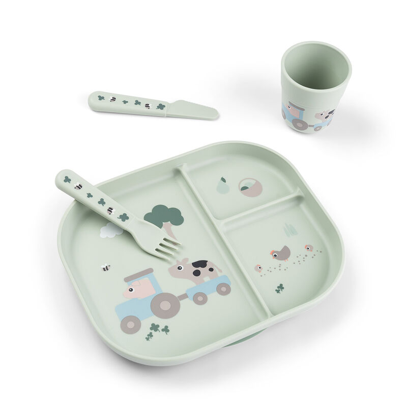 Foodie dinner set w/suction Tiny farm Green