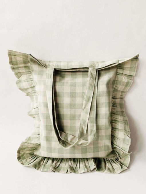 Veske rutet m kappe 45x45x7 cm grønn
