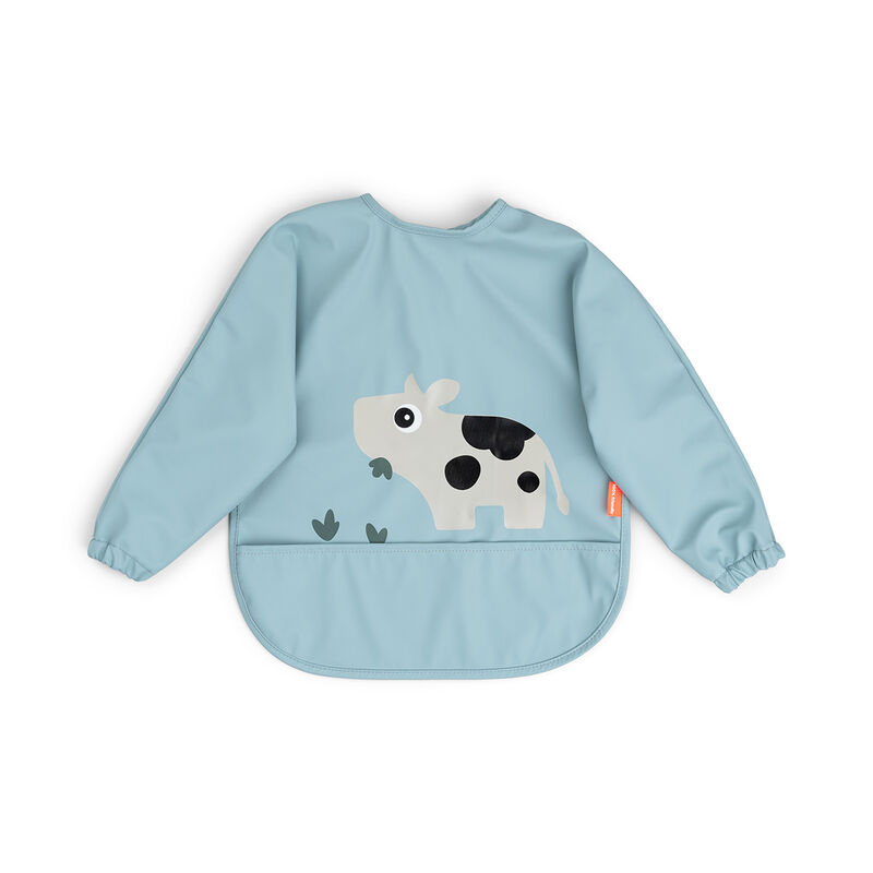 Sleeved pocket bib Tiny farm Blue