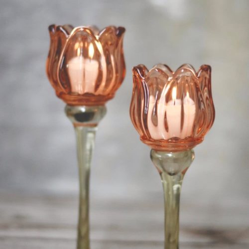 Lysglass blomst 21,5 cm fersken