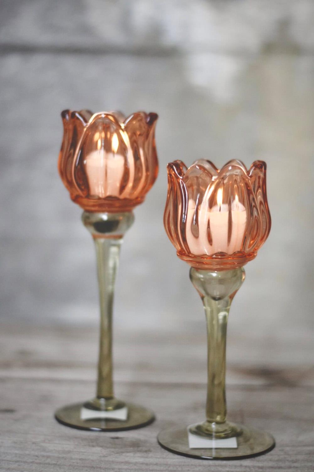 Lysglass blomst 21,5 cm fersken