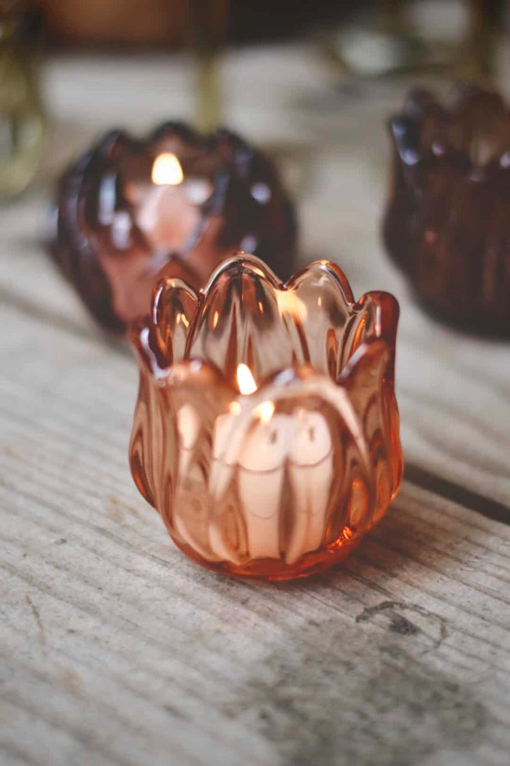 Lysglass blomst 7x7 fersken