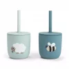 Silicone straw cup 2-pack Tiny farm Blue