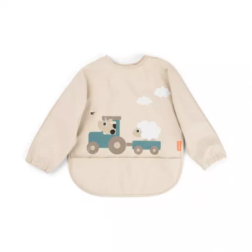 Sleeved pocket bib Tiny farm Sand