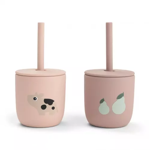 Silicone straw cup 2-pack Tiny farm Powder