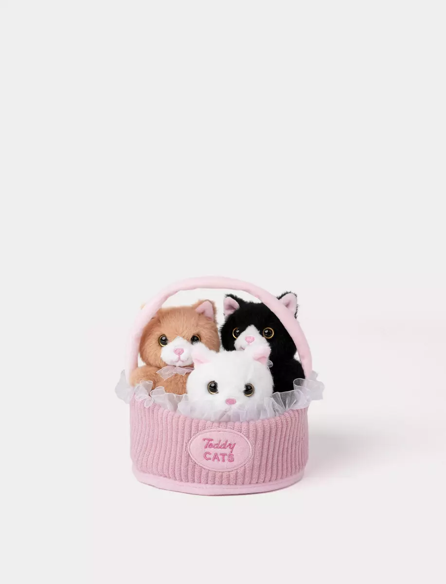 Teddy Cats kurv m. 3 kattunger 15x12 cm