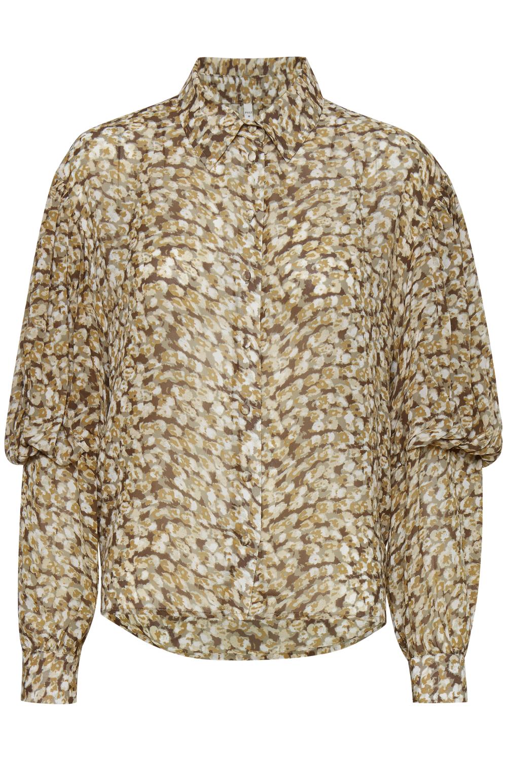 Pulz Cornelia Shirt, mønstret med puff ermer