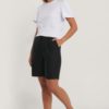 NA-KD high waist linen shorts, black