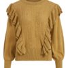Vila Hani ruffle L/S knit top, khaki/melange