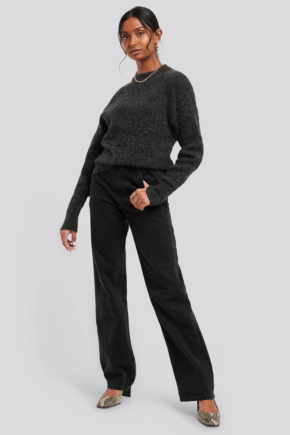 NA-KD wool blend ragland sleeve sweater, grå strikkegenser