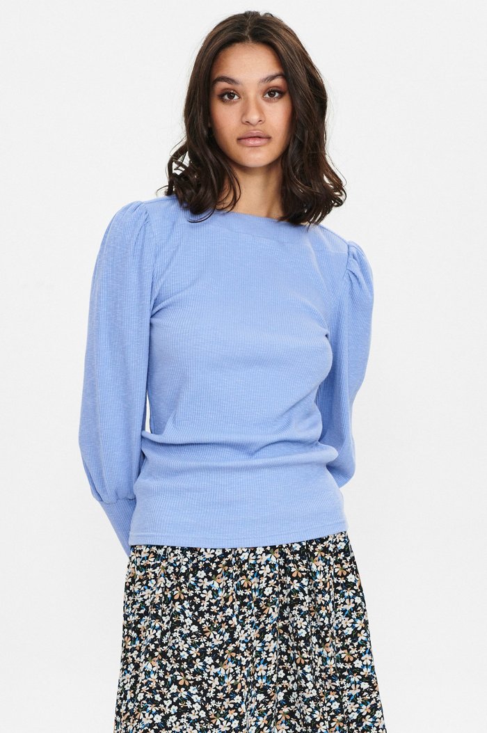Nümph Amalie Blouse, ribbet genser lysblå