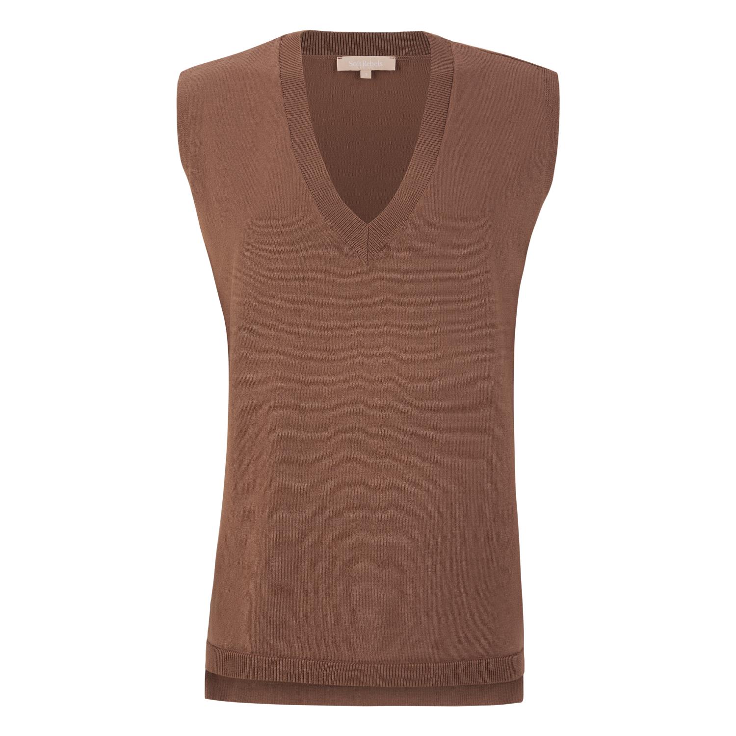 Soft Rebels Maria V-neck loose fit knit vest, brun
