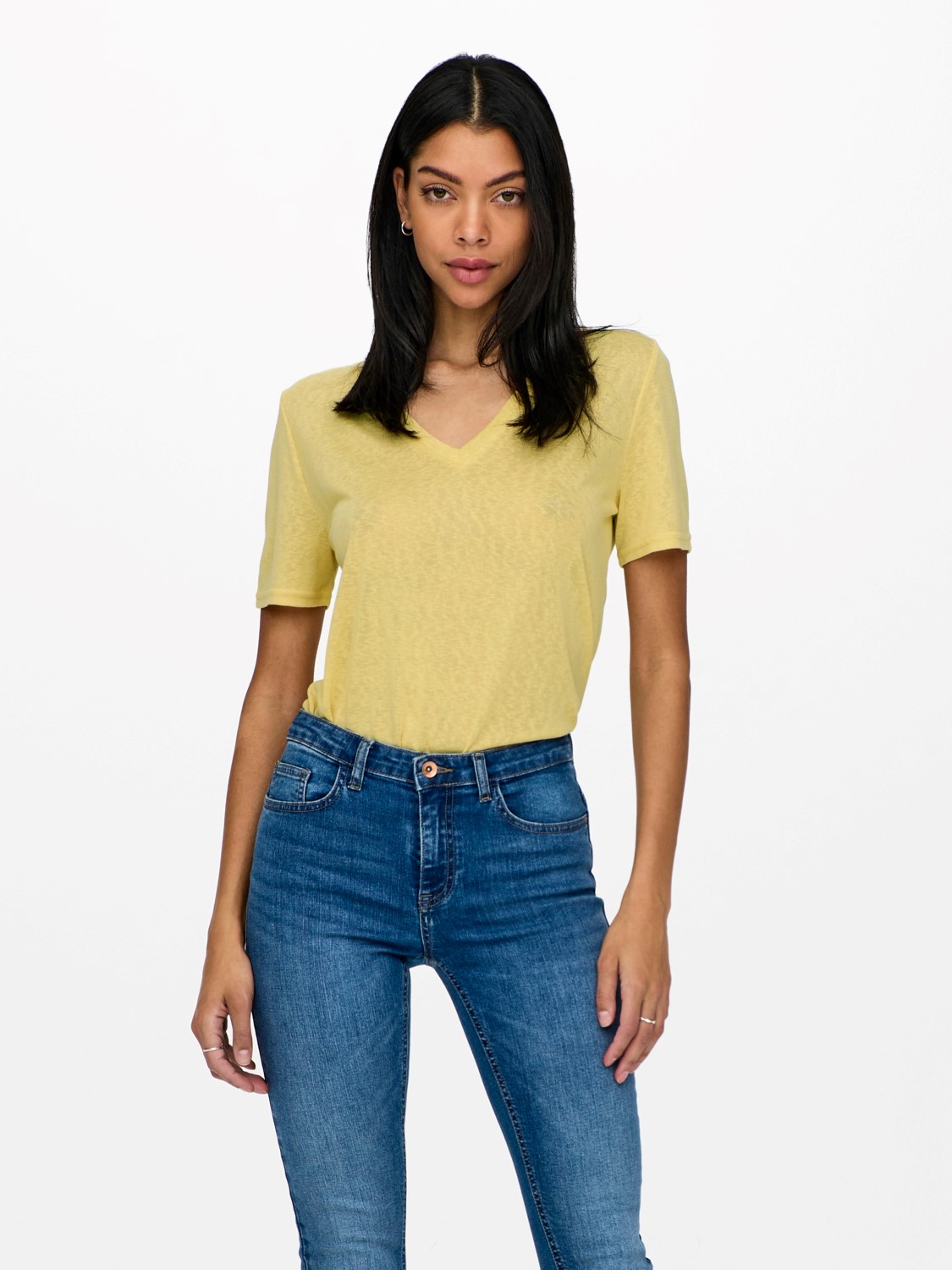 JDY Carmen V-neck T-shirt, lys gul
