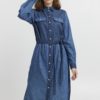 Pulz Tori Dress, lang skjortekjole, denimblå