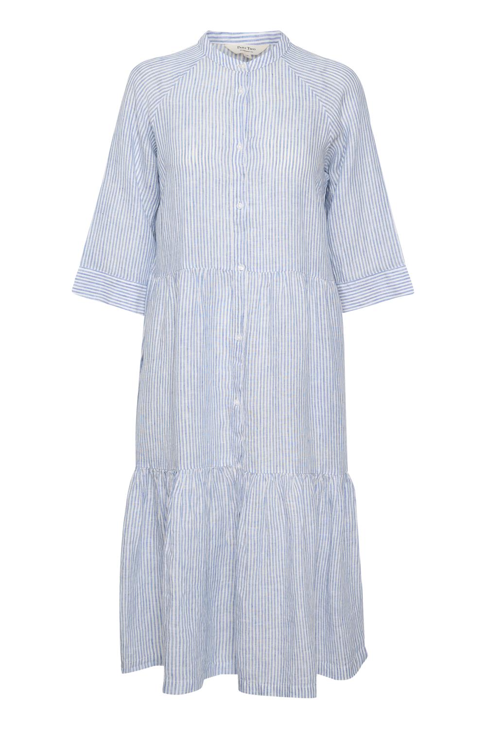 Part Two Pelin Dress, stripet lin kjole, blå/hvit