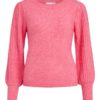 Vila Cleo O-neck, Knit, sterk rosa genser
