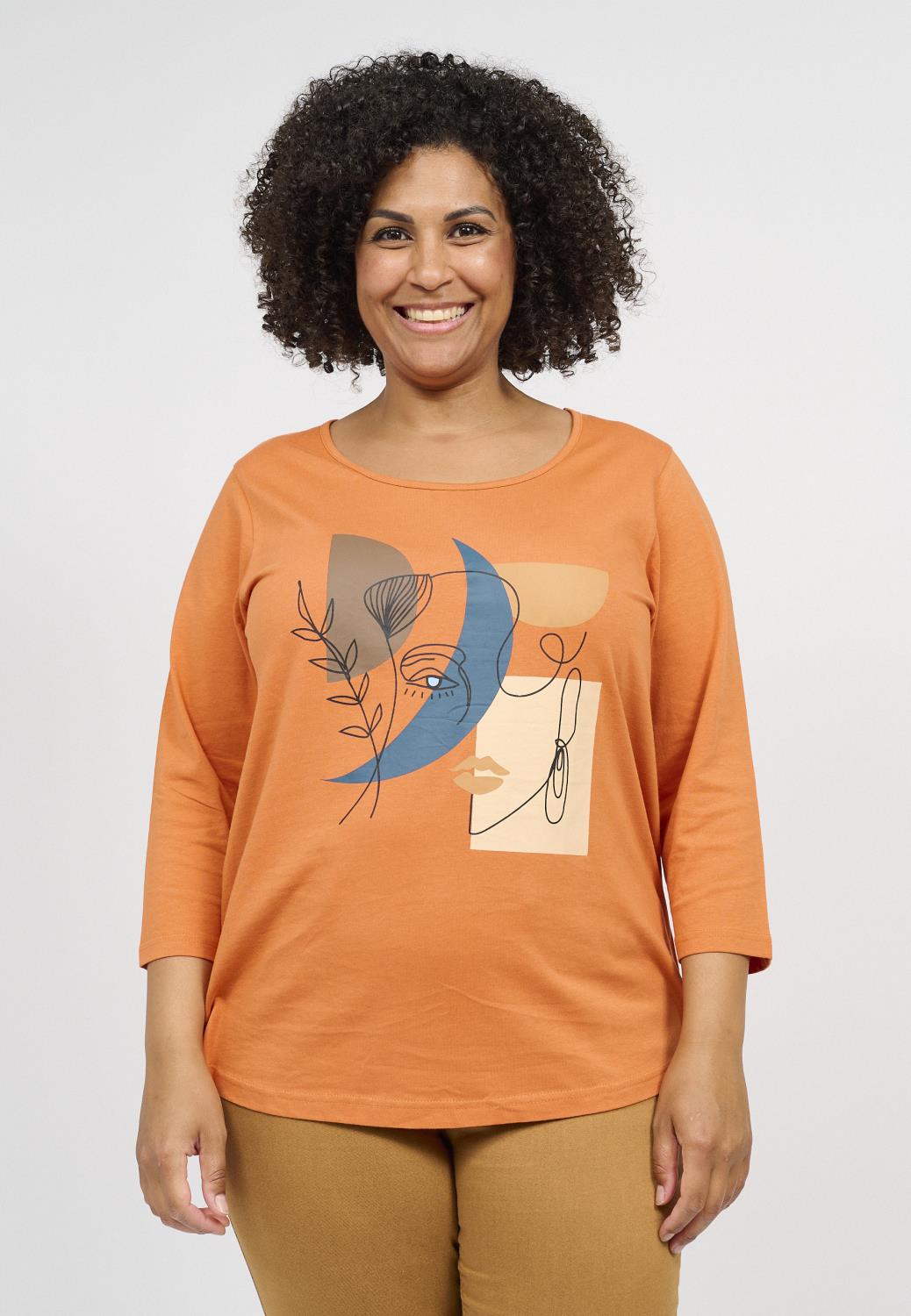Ciso 3/4 sleeve T-shirt, oransje/print