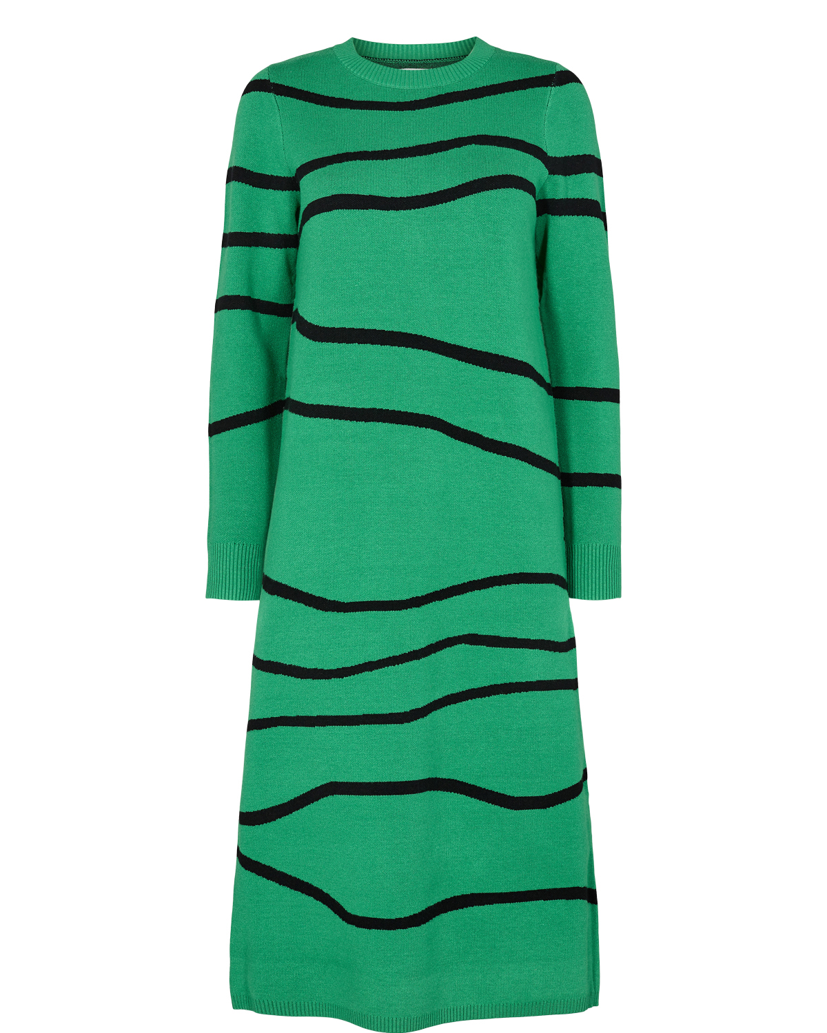 Nümph Elita Dress, stripet strikkekjole, grønn/sort