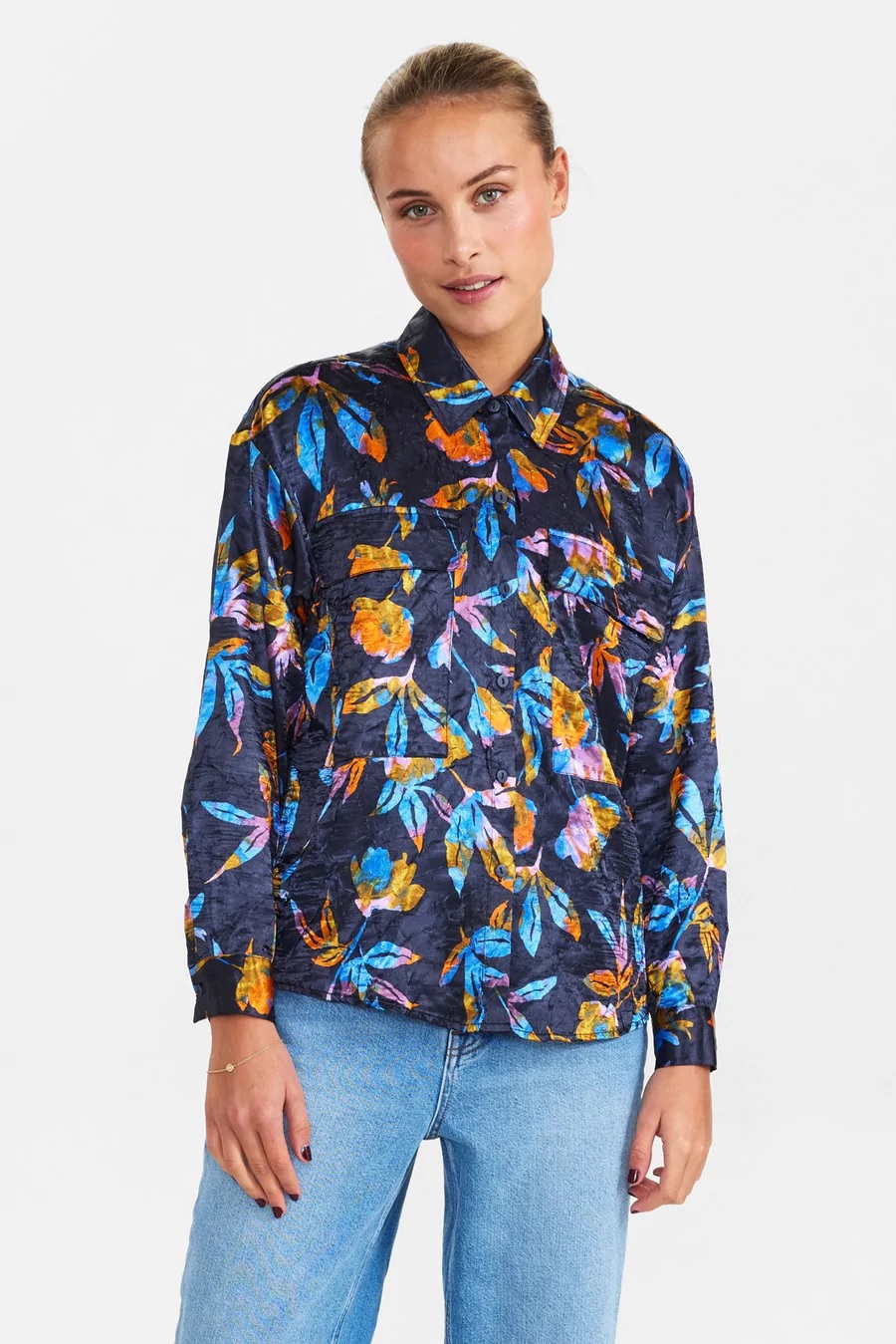 Nümph Kelby Shirt, mønstret skjortebluse, marineblå