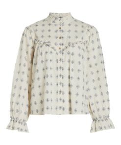 Vila Pilly L/S Shirt, offwhite/blå mønstret