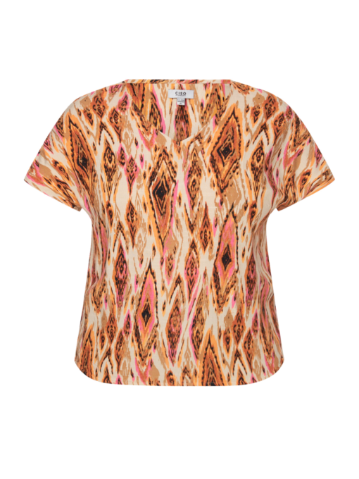 Ciso kortermet bluse, rosa/oransje mønstret