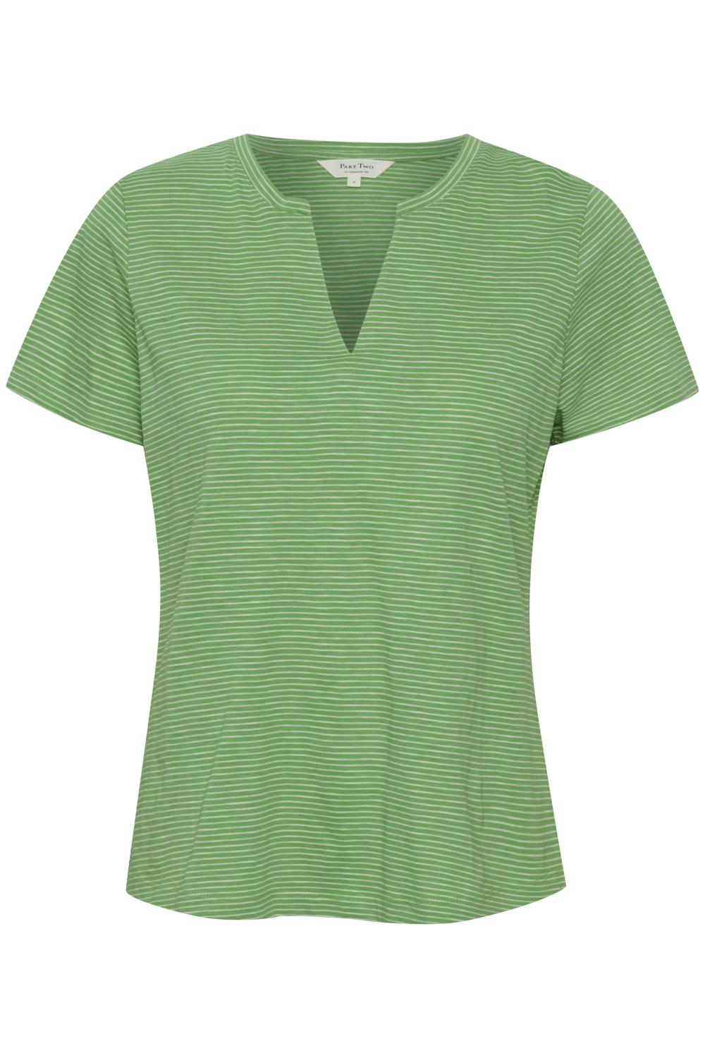 Part Two Gesinas T-shirt, stripet grønn/hvit