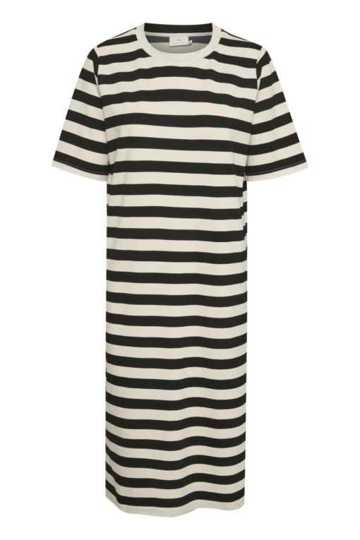 Kaffe Isabella Jersey Dress, offwhite/sort stripet