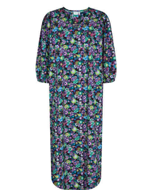 Nümph Tricia Dress, blomstret kjole, sort/lilla