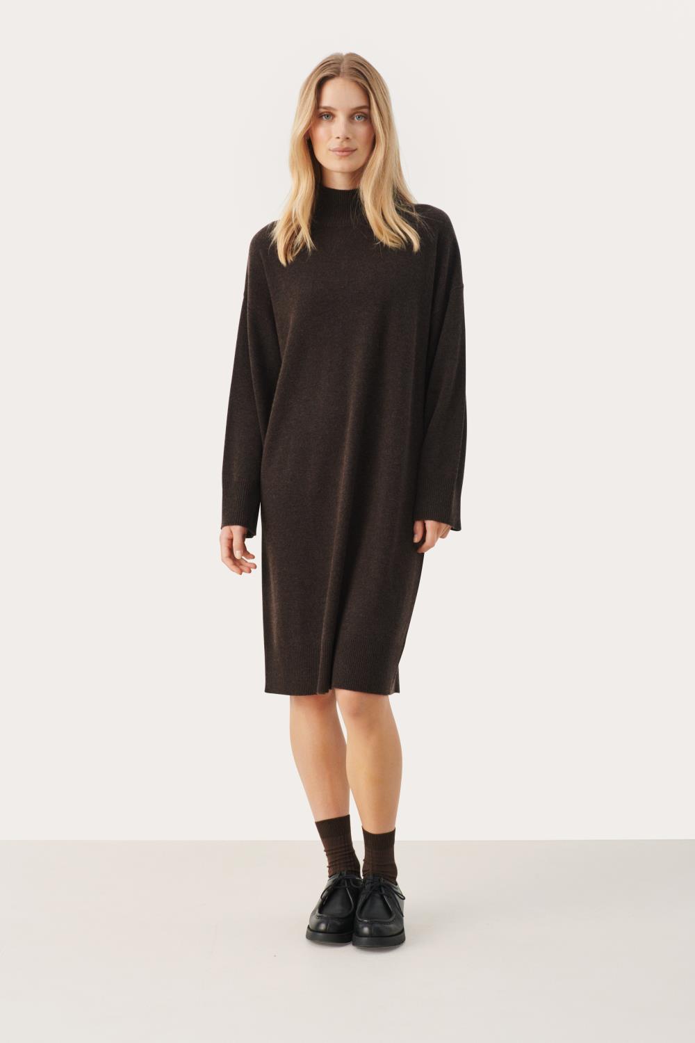 Part Two Clarah Dress, strikkekjole med ull, brun