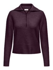 JDY Drea l/s High Neck Zip Pullover, burgunder