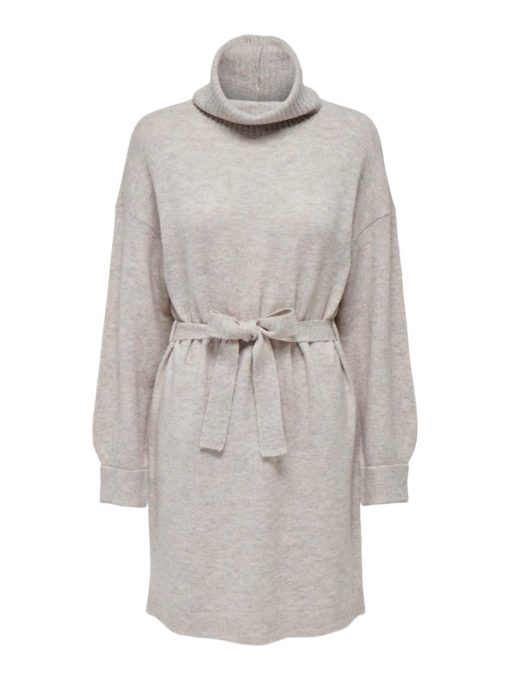 JDY Rue L/S Roll Neck Belt Dress Knit, beige strikkekjole