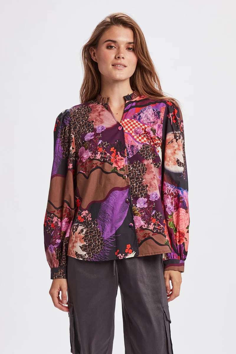 Nümph NuVicki Shirt, mønstret bluse, lilla