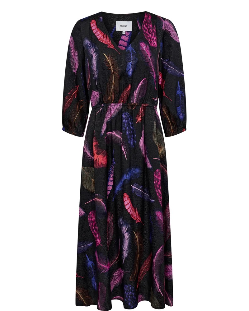 Nümph NuWinnie Dress, mønstret kjole, sort/lilla
