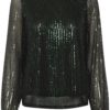 Kaffe KAbolette Sequin Blouse, sort/grønn paljettopp