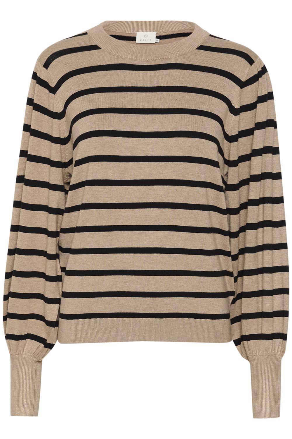 Kaffe KAmala Stripe Knit Pullover, mørk beige/sort stripet