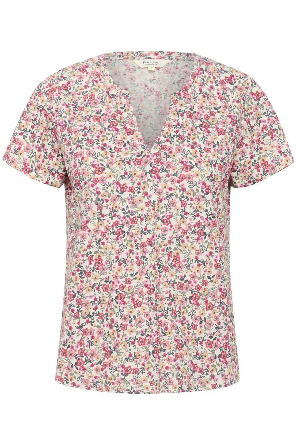 Part Two Gesinas T-shirt, hvit/rosa blomstret