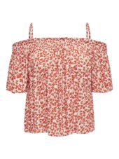 JDY Tori Life S/L Off Shoulder Top, rosa blomstret