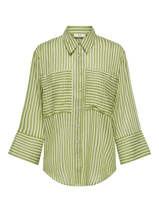 JDY Martina 7/8 Striped Shirt, grønn/offwhite