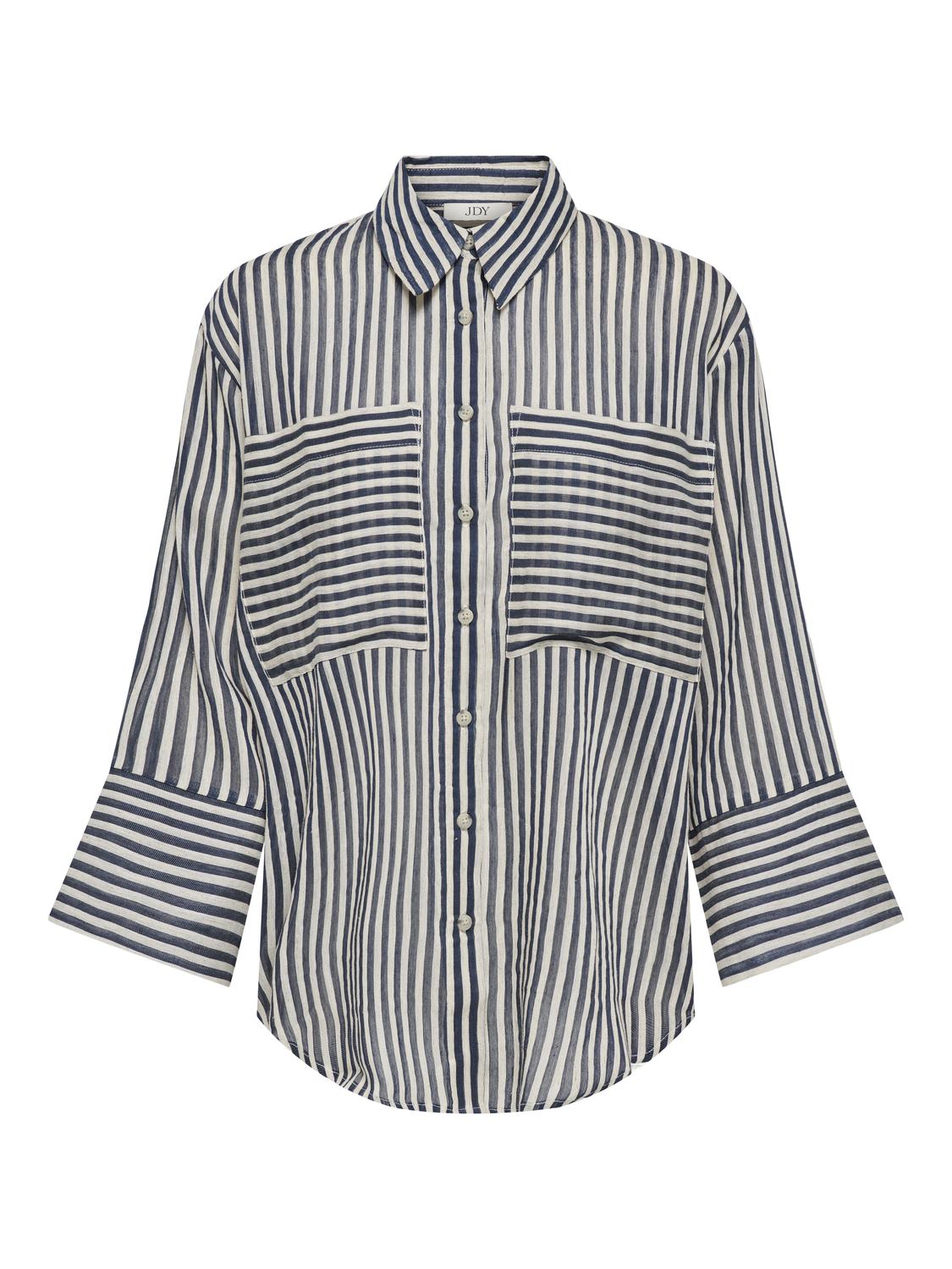 JDY Martina 7/8 Striped Shirt, marineblå/offwhite