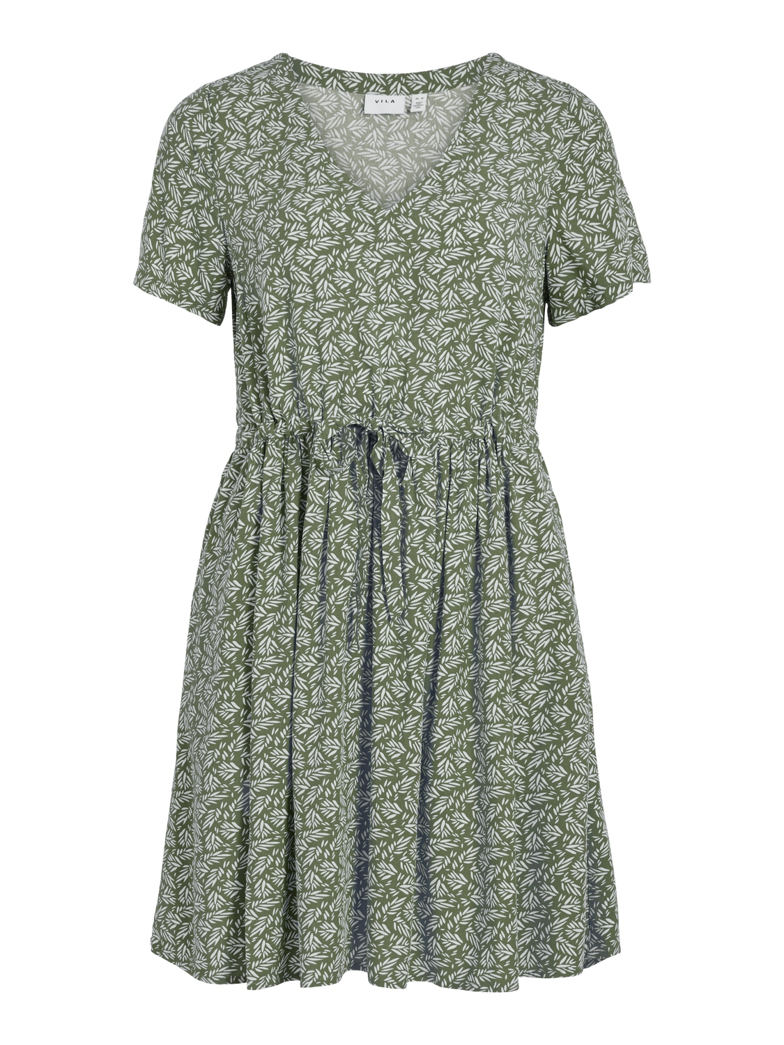 Vila Vilise Nua S/S V-neck Short Dress, grønn/mønstret
