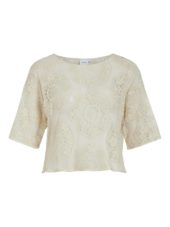 Vila Viodetti Boatneck cropped 2/4 top, lys beige blonde