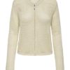 JDY Tikka Ivy L/S Short Zip Cardigan, lys beige