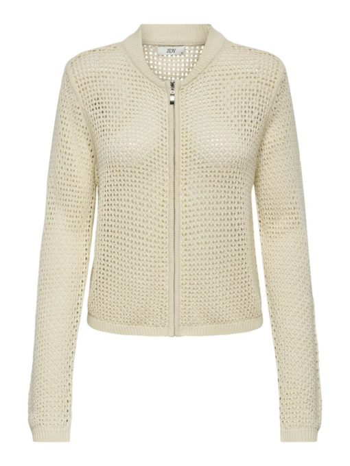 JDY Tikka Ivy L/S Short Zip Cardigan, lys beige