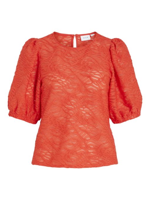 Vila Fina 2/4 O-neck Top, rød orange