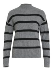 Vila ViRil Mockneck L/S Knit Rib Top, grå/sort stripet