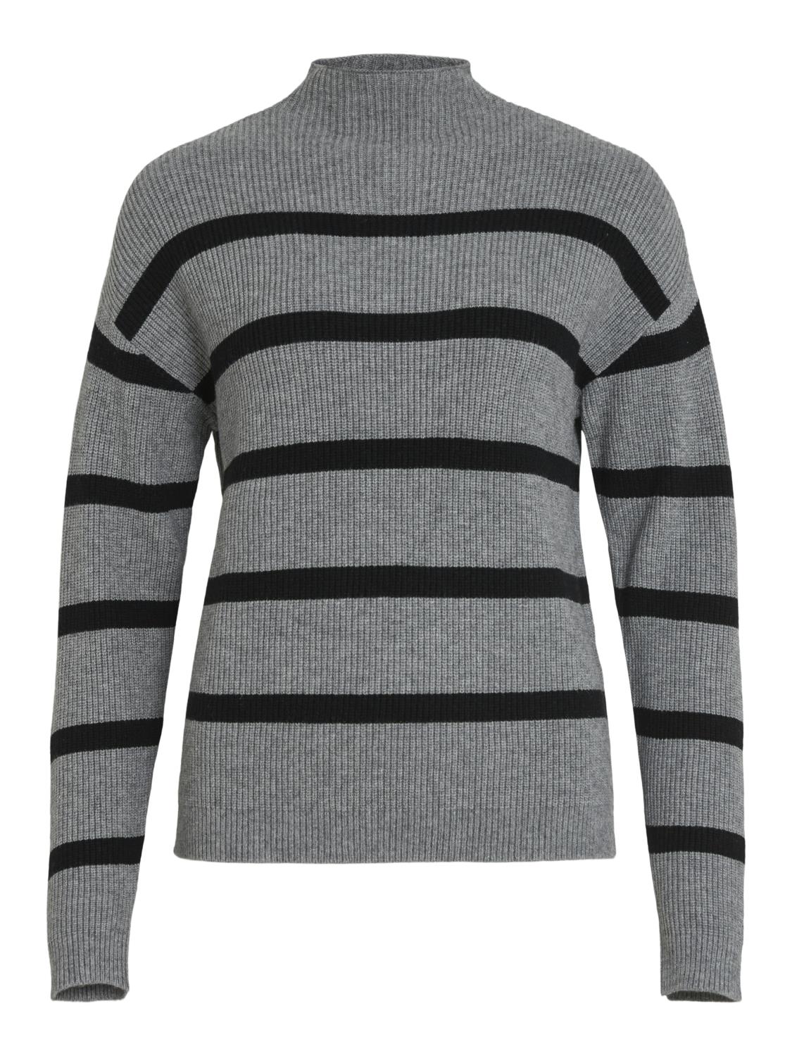 Vila ViRil Mockneck L/S Knit Rib Top, grå/sort stripet